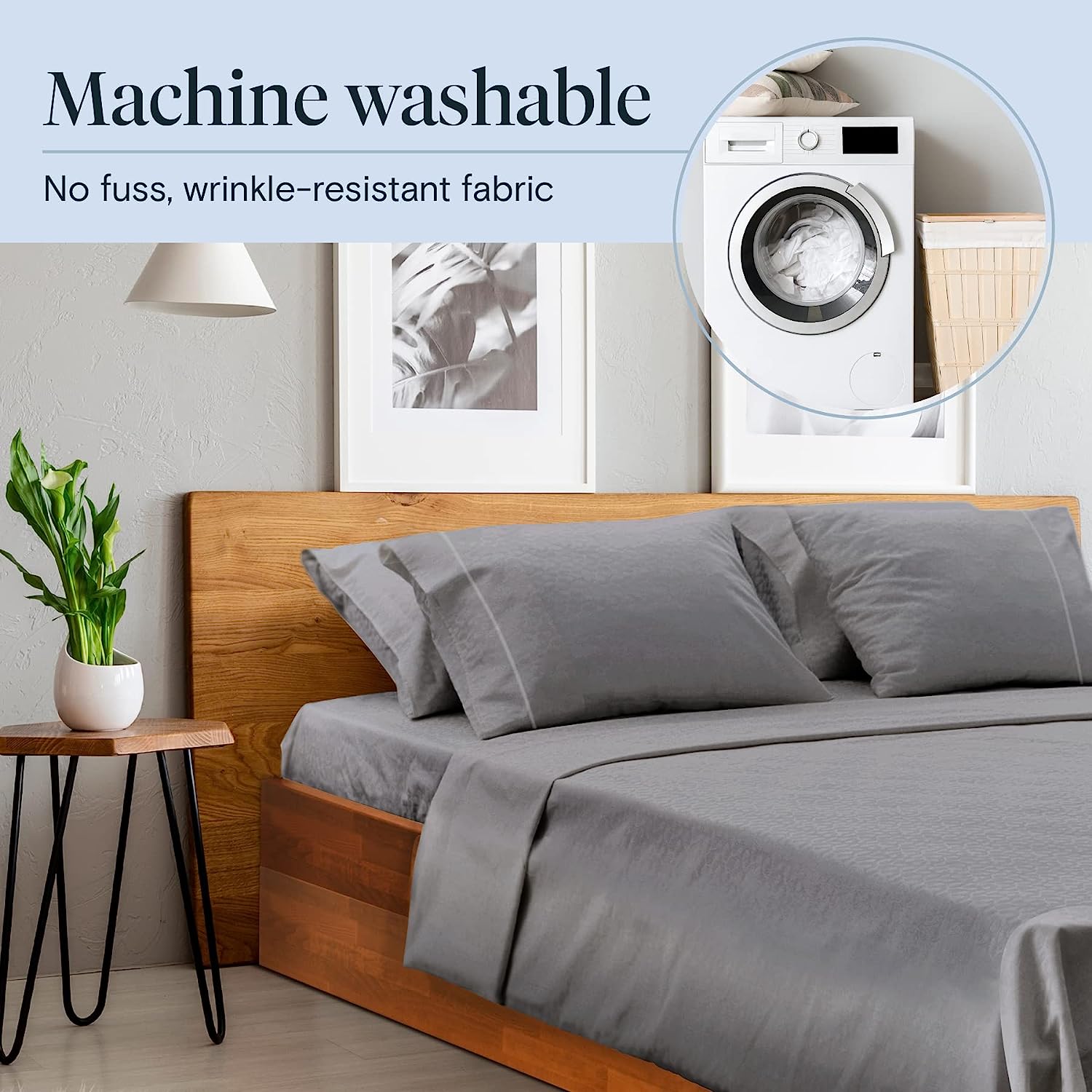 LuxClub 7 PC Split King Sheet Set Bamboo Sheets Deep Pockets 18" Eco Friendly Wrinkle Free Cooling Sheets Machine Washable Hotel Bedding Silky Soft - Light Grey Split King