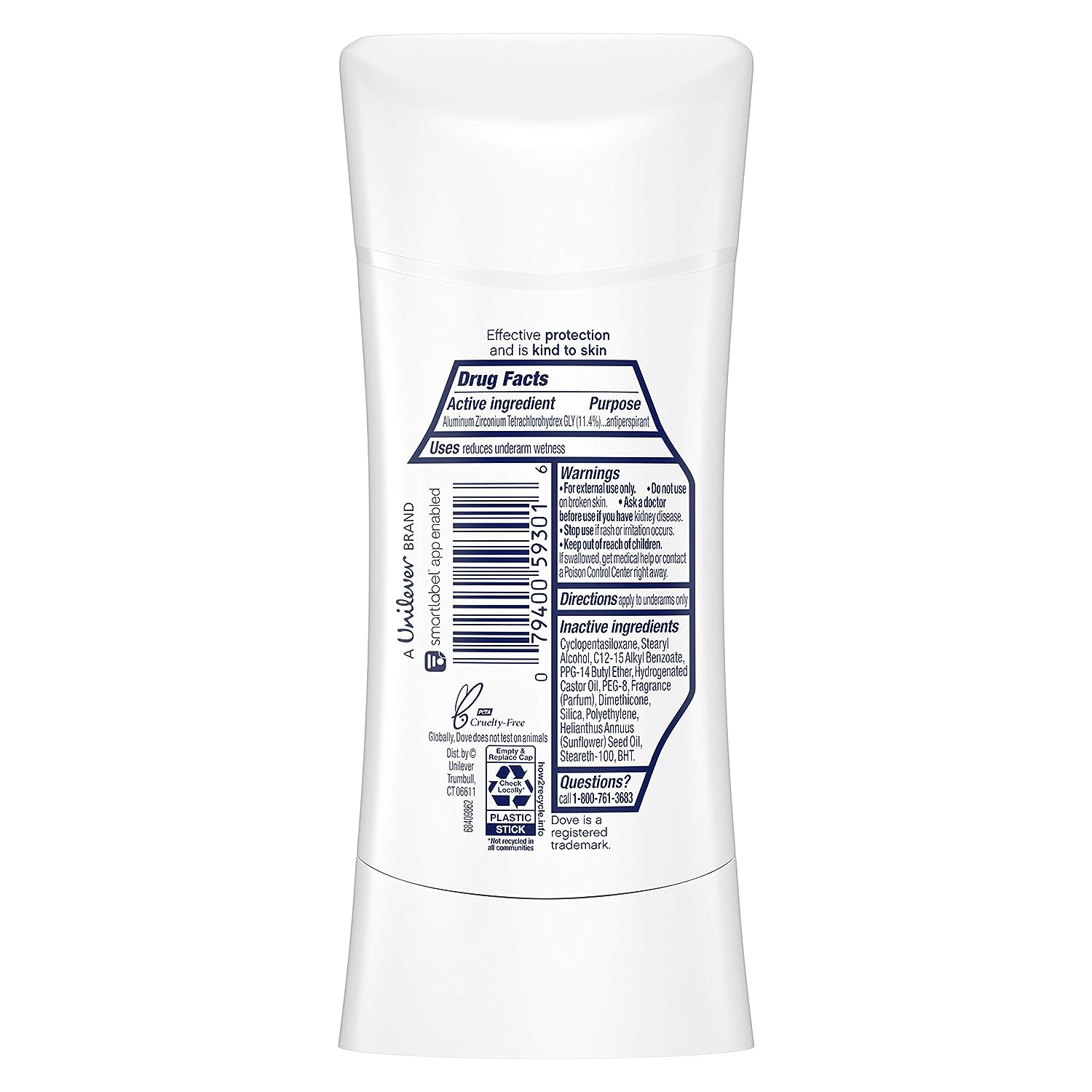Dove Antiperspirant Deodorant Stick No White Marks on 100 Colors Clear Finish 48-Hour Sweat and Odor Protecting Deodorant for Women, 2.6 Ounce (Pack of 4)
