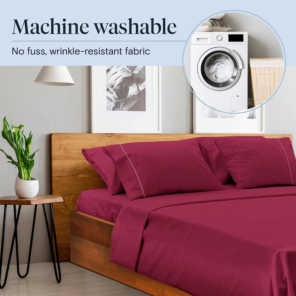 LuxClub 6 PC King Size Sheet Set Bamboo Sheets Deep Pockets 18" Eco Friendly Wrinkle Free Cooling Sheets Machine Washable Hotel Bedding Silky Soft - Burgundy King