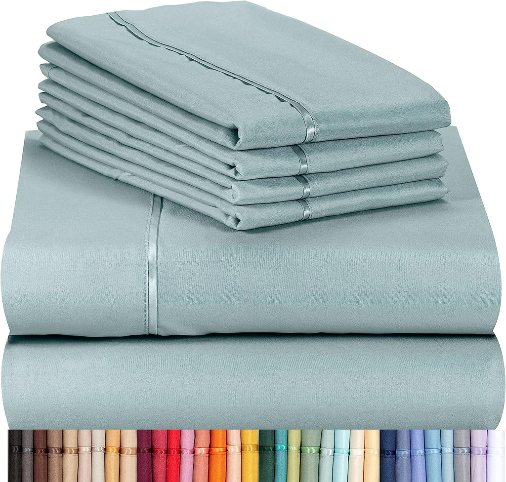 LuxClub 6 PC King Size Sheet Set Bamboo Sheets Deep Pockets 18" Eco Friendly Wrinkle Free Cooling Sheets Machine Washable Hotel Bedding Silky Soft - Light Teal King