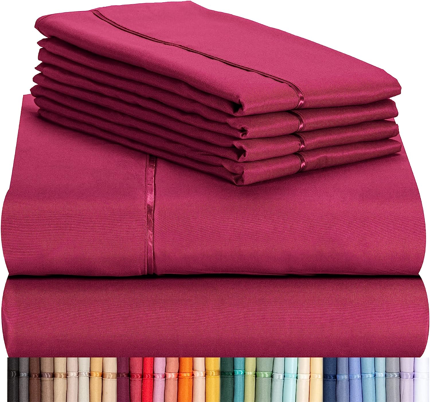 LuxClub Twin XL Sheets Set - Soft Twin Bed Sheets for Boys and Girls, 4 PC Deep Pockets 18" Eco Friendly Wrinkle Free Kids Fitted Sheets Machine Washable Hotel Bedding Silky Soft - Burgundy Twin XL