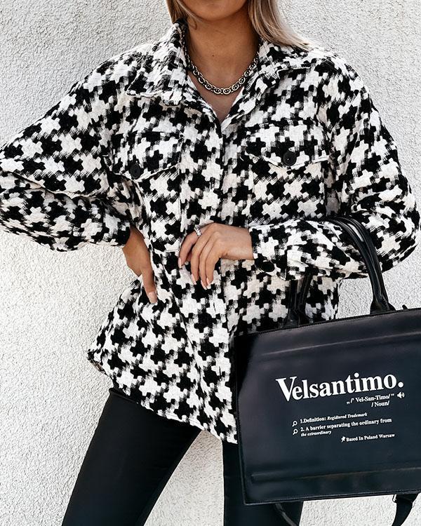 casual plaid/houndstooth coat with pockets