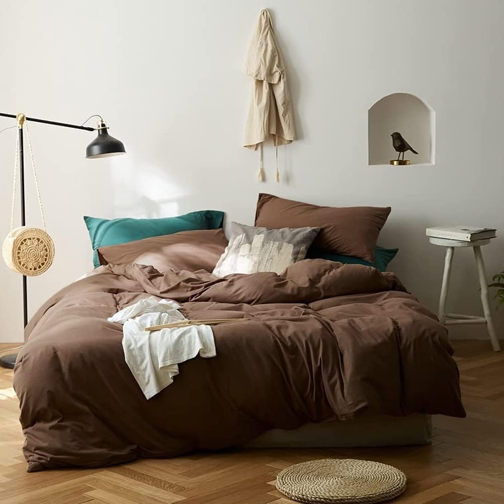 CoutureBridal Brown Duvet Cover Queen Size Solid Mocha Coffee Color Bedding Duvet Cover 3 Pieces Minimalist Soft Microfiber Comforter Cover with Zipper Ties Gift for Men Women