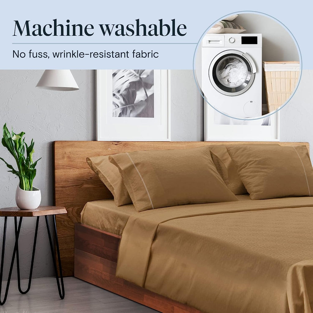 LuxClub 6 PC California King Size Sheet Set Bamboo Sheets Deep Pockets 18" Eco Friendly Wrinkle Free Cooling Sheets Machine Washable Hotel Bedding Silky Soft - Dark Khaki California King