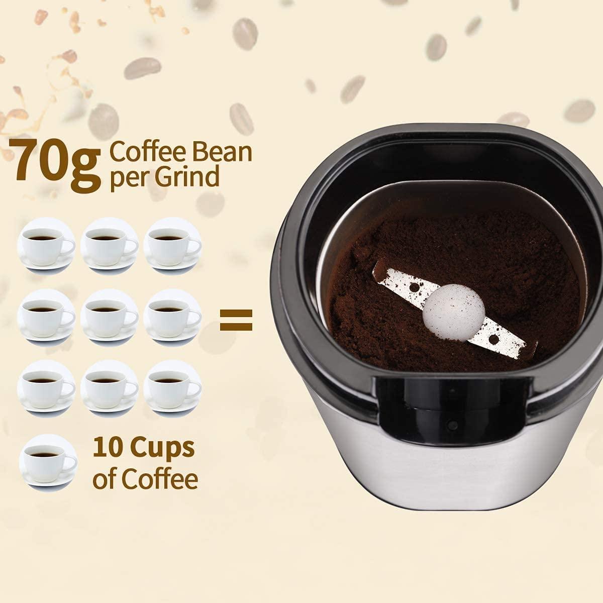 Keenstone Coffee Grinder, Electric Coffee Bean Grinder, Stainless Steel Spice Mill Grinder with Noiseless Motor, Cleaning Brush for Grinding Spices, Pepper, Herbs, Nuts (150W 70g /2.5oz Capacity)
