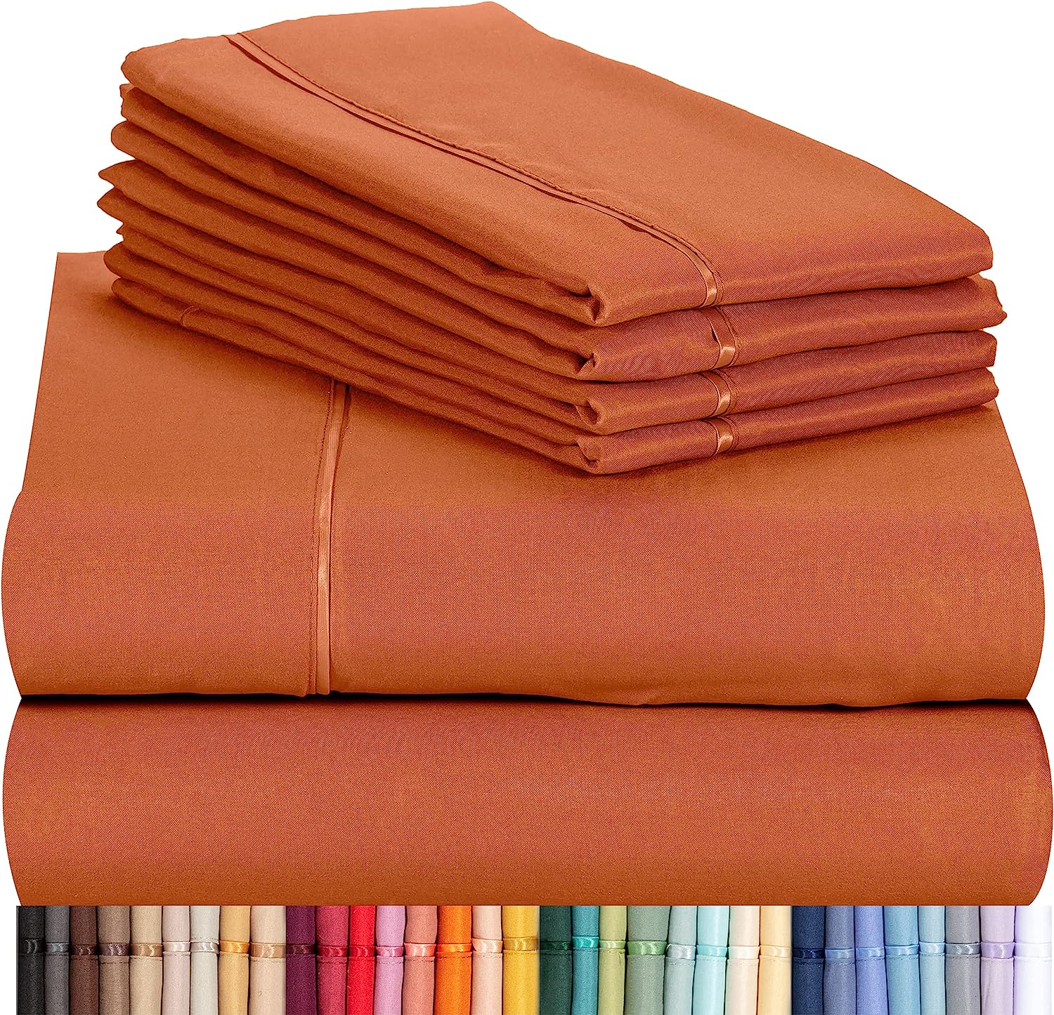 LuxClub 7 PC Split King Sheet Set Bamboo Sheets Deep Pockets 18" Eco Friendly Wrinkle Free Cooling Sheets Machine Washable Hotel Bedding Silky Soft - Autumn Orange Split King