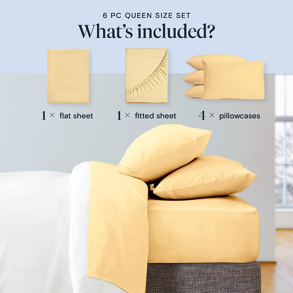 LuxClub 6 PC Queen Sheet Set Bamboo Sheets Deep Pockets 18" Eco Friendly Wrinkle Free Cooling Sheets Machine Washable Hotel Bedding Silky Soft - Butter Queen