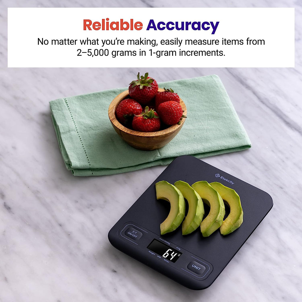 Etekcity Food Kitchen Scale, Digital Grams and Ounces for Weight Loss, Baking, Cooking, Keto and Meal Prep, LCD Display, Medium, Black
