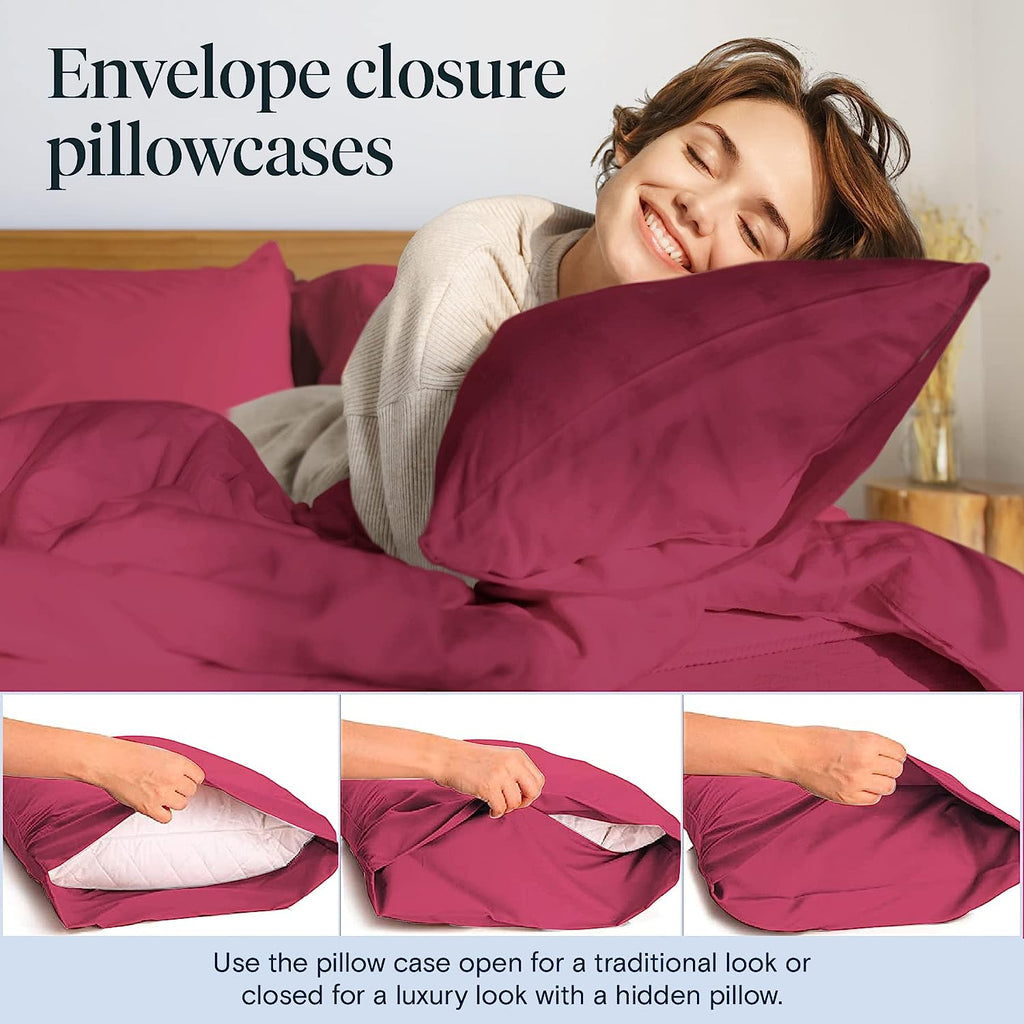 LuxClub Twin XL Sheets Set - Soft Twin Bed Sheets for Boys and Girls, 4 PC Deep Pockets 18" Eco Friendly Wrinkle Free Kids Fitted Sheets Machine Washable Hotel Bedding Silky Soft - Burgundy Twin XL
