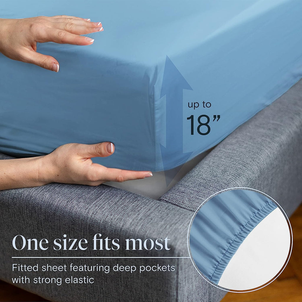 LuxClub 7 PC Split King Sheet Set Bamboo Sheets Deep Pockets 18" Eco Friendly Wrinkle Free Cooling Sheets Machine Washable Hotel Bedding Silky Soft - Denim Split King