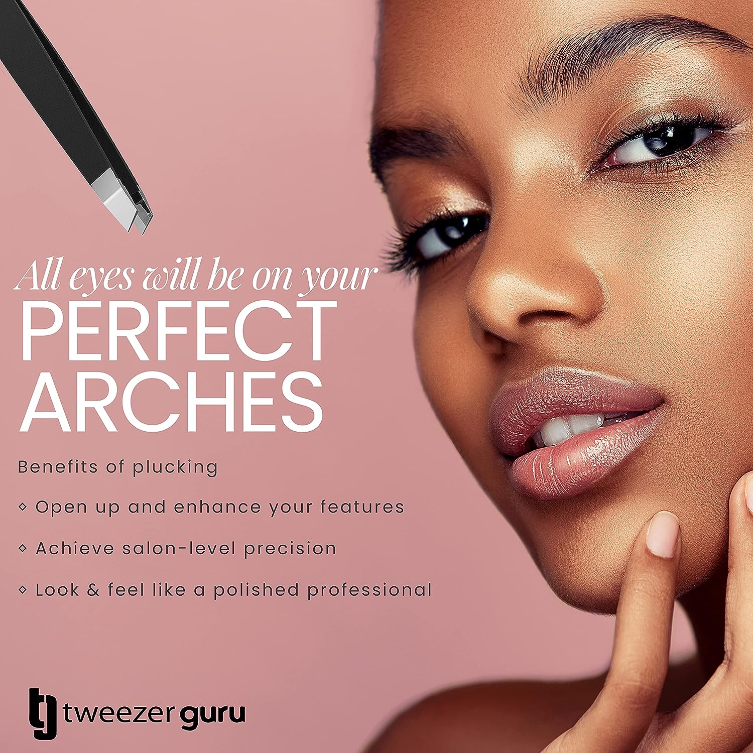 Tweezer Guru Tweezers for Women - Slant Pointed Precision Tweezers for Eyebrows &amp; Ingrown Hair Removal - Blackhead and Splinter Tweezer with Sharp Needle Nose Point for Plucking (Black)