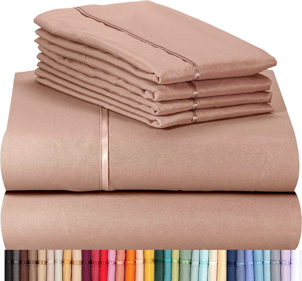 LuxClub 6 PC California King Size Sheet Set Bamboo Sheets Deep Pockets 18" Eco Friendly Wrinkle Free Cooling Sheets Machine Washable Hotel Bedding Silky Soft - Pearl Pink California King