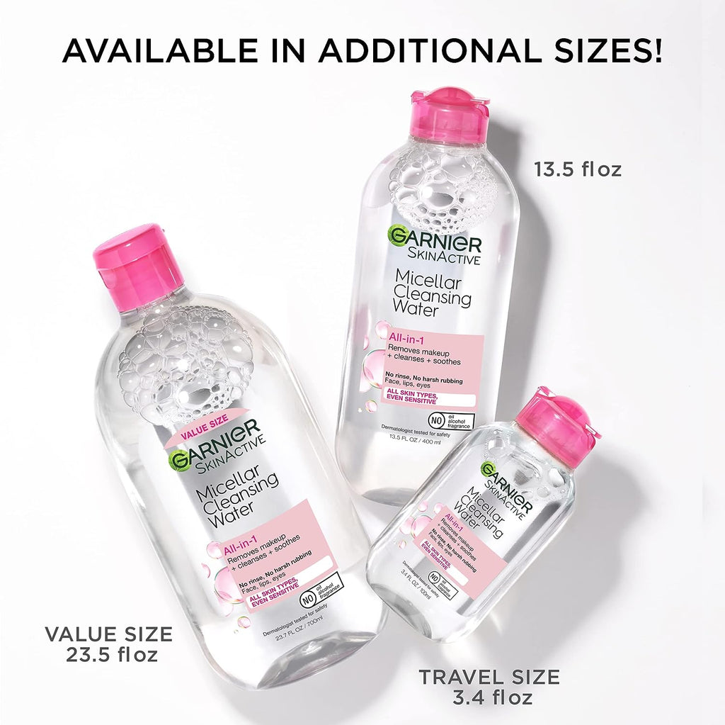Garnier SkinActive Micellar Water for All Skin Types, Facial Cleanser &amp; Makeup Remover, 13.5 Fl Oz (400mL), 1 Count (Packaging May Vary)