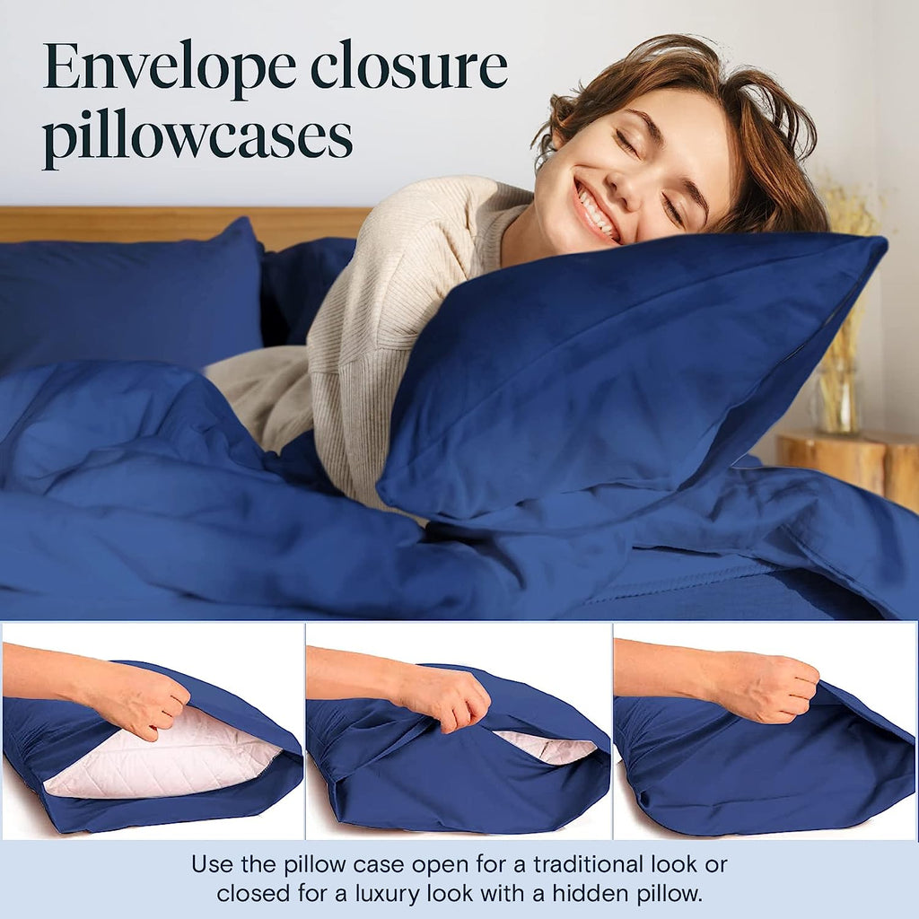LuxClub Twin Sheets Set - Soft Kids Twin Bed Sheets for Boys and Girls, 4 PC Deep Pockets 18" Eco Friendly Wrinkle Free Fitted Sheets Machine Washable Hotel Bedding Silky Soft- Navy Twin