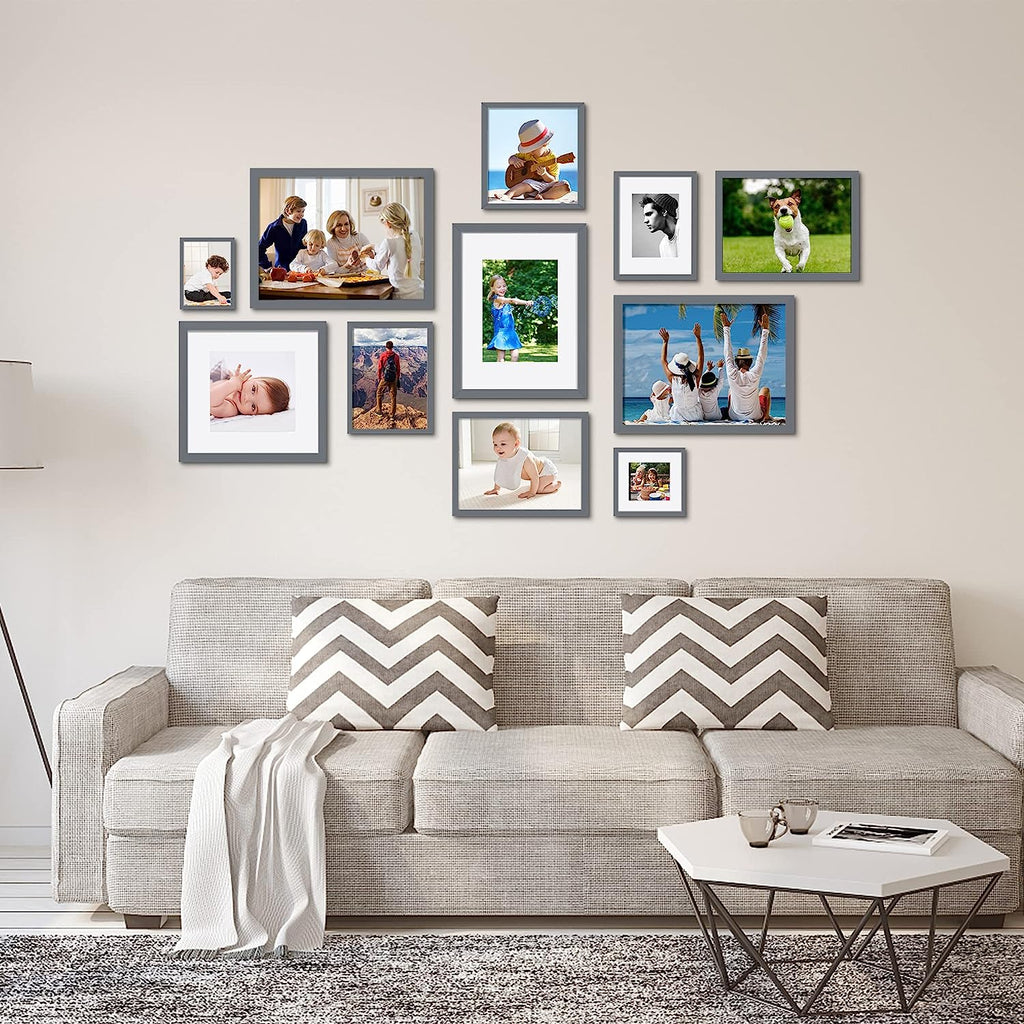 upsimples 11x17 Picture Frame Set of 5, Display Pictures 9x15 with Mat or 11x17 Without Mat, Wall Gallery Photo Frames, Dark Gray