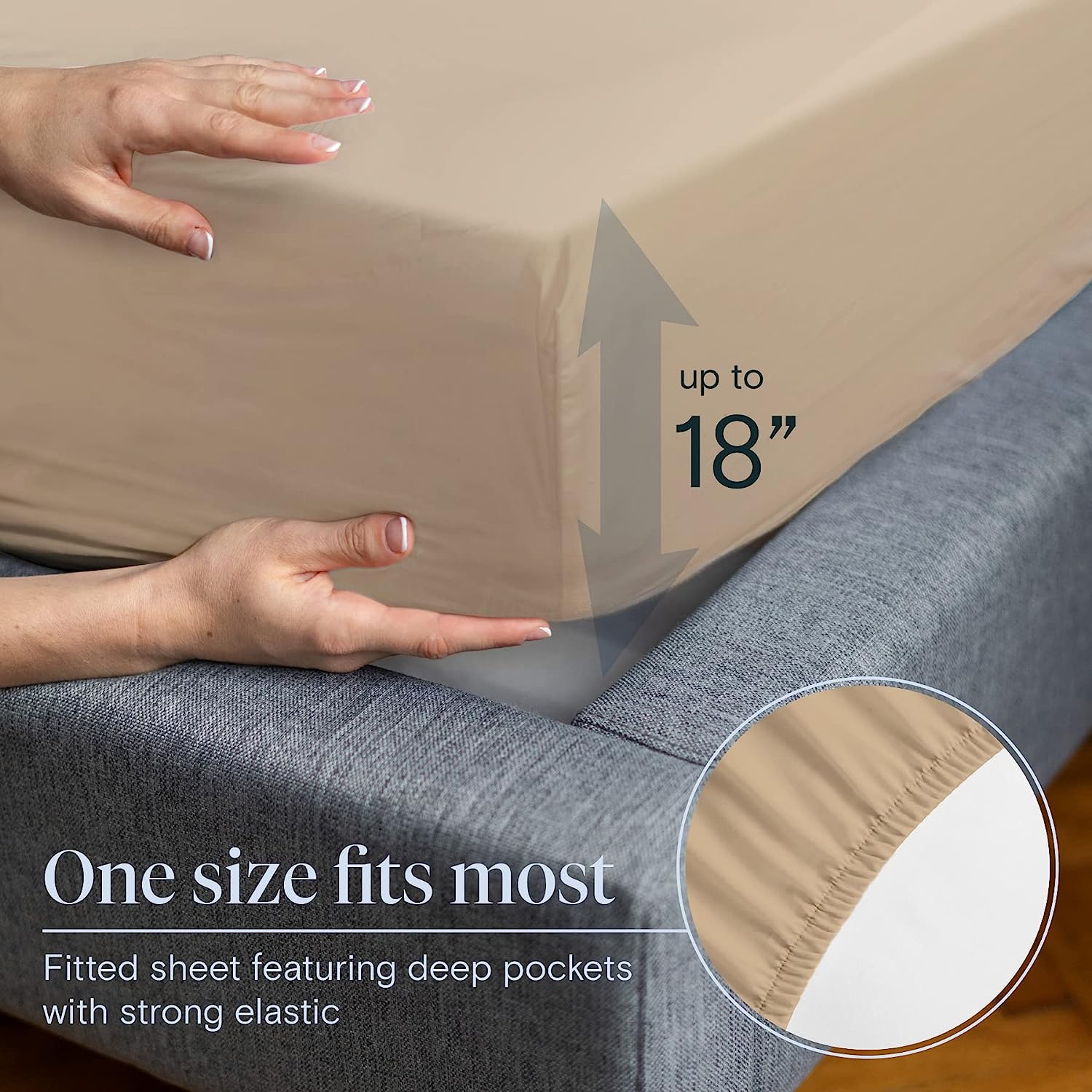 LuxClub 6 PC Queen Sheet Set Bamboo Sheets Deep Pockets 18" Eco Friendly Wrinkle Free Cooling Sheets Machine Washable Hotel Bedding Silky Soft - Light Khaki Queen