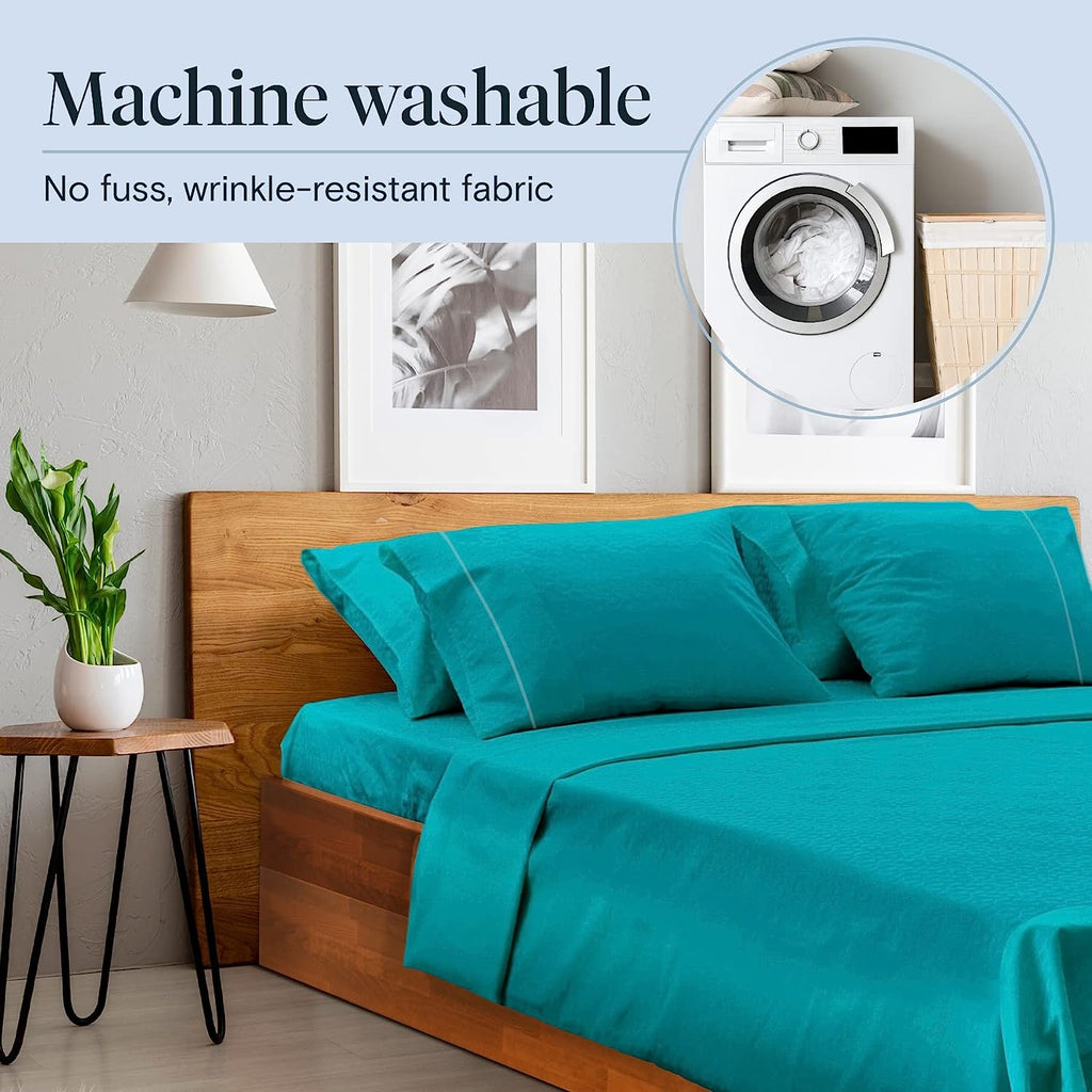 LuxClub 6 PC King Size Sheet Set Bamboo Sheets Deep Pockets 18" Eco Friendly Wrinkle Free Cooling Sheets Machine Washable Hotel Bedding Silky Soft - Teal King