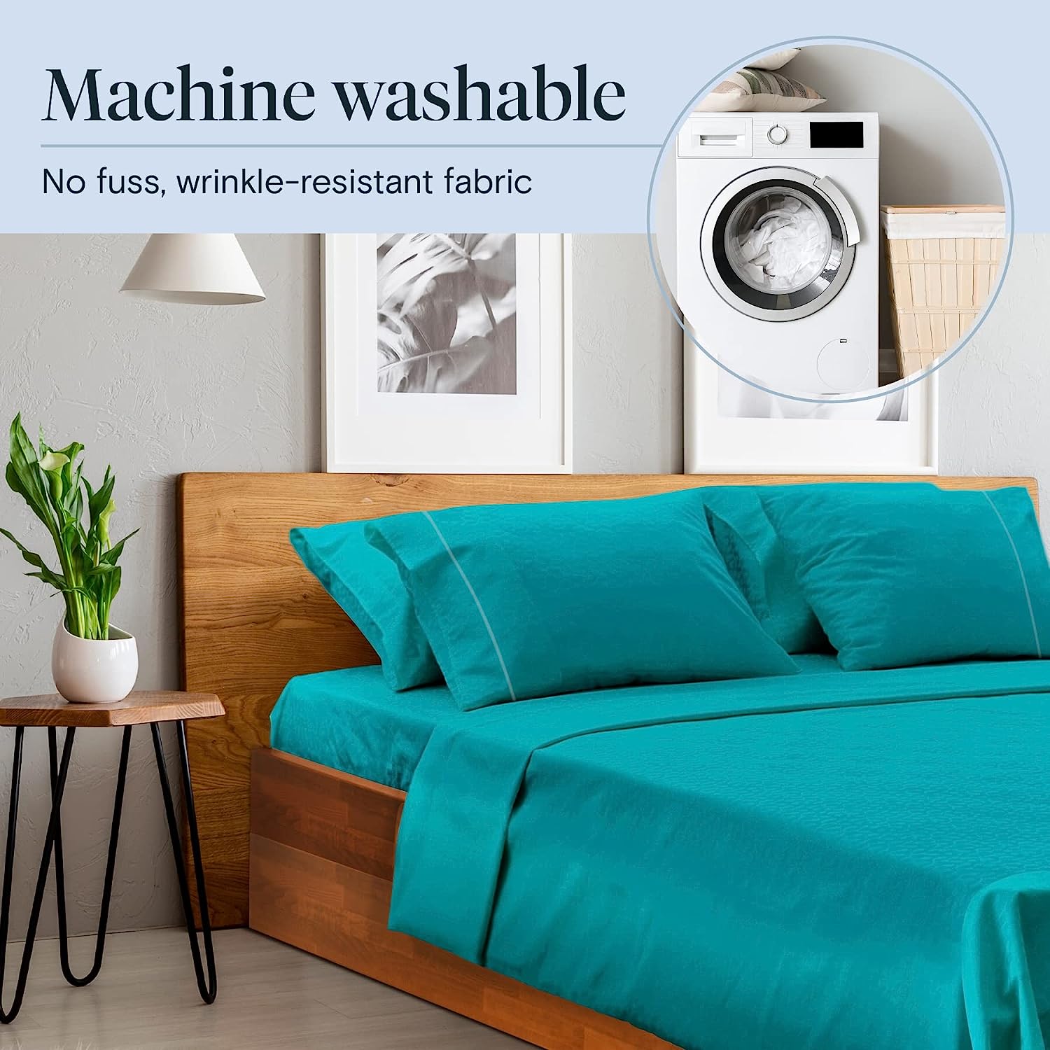 LuxClub 6 PC California King Size Sheet Set Bamboo Sheets Deep Pockets 18" Eco Friendly Wrinkle Free Cooling Sheets Machine Washable Hotel Bedding Silky Soft - Teal California King