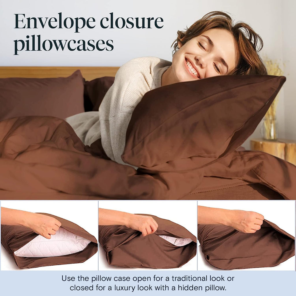 LuxClub 6 PC Full Size Sheet Set Bamboo Sheets Deep Pockets 18" Eco Friendly Wrinkle Free Cooling Sheets Machine Washable Hotel Bedding Silky Soft - Brown Full