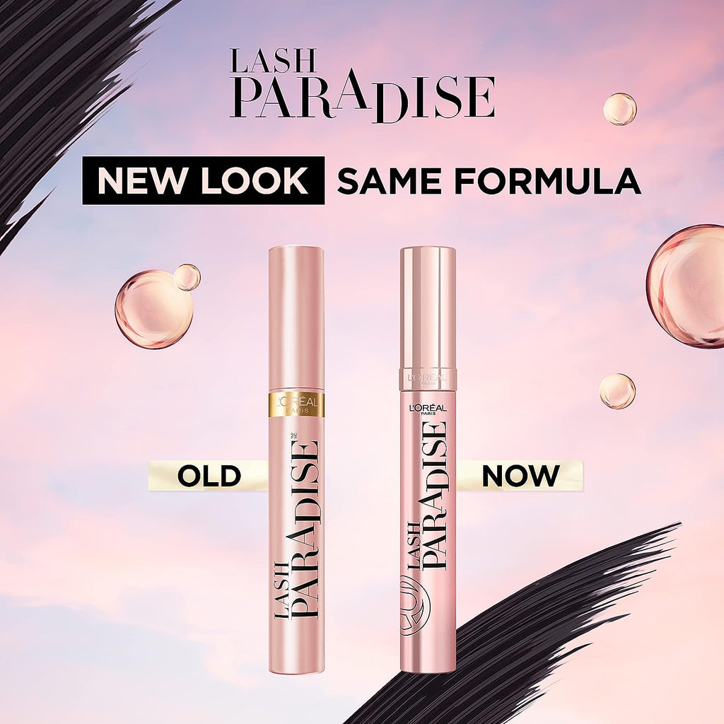 L'Oreal Paris Voluminous Makeup Lash Paradise Mascara, Voluptuous Volume, Intense Length, Feathery Soft Full Lashes, No Flaking, No Smudging, No Clumping, Black Brown, 2 Count, Packaging May Vary