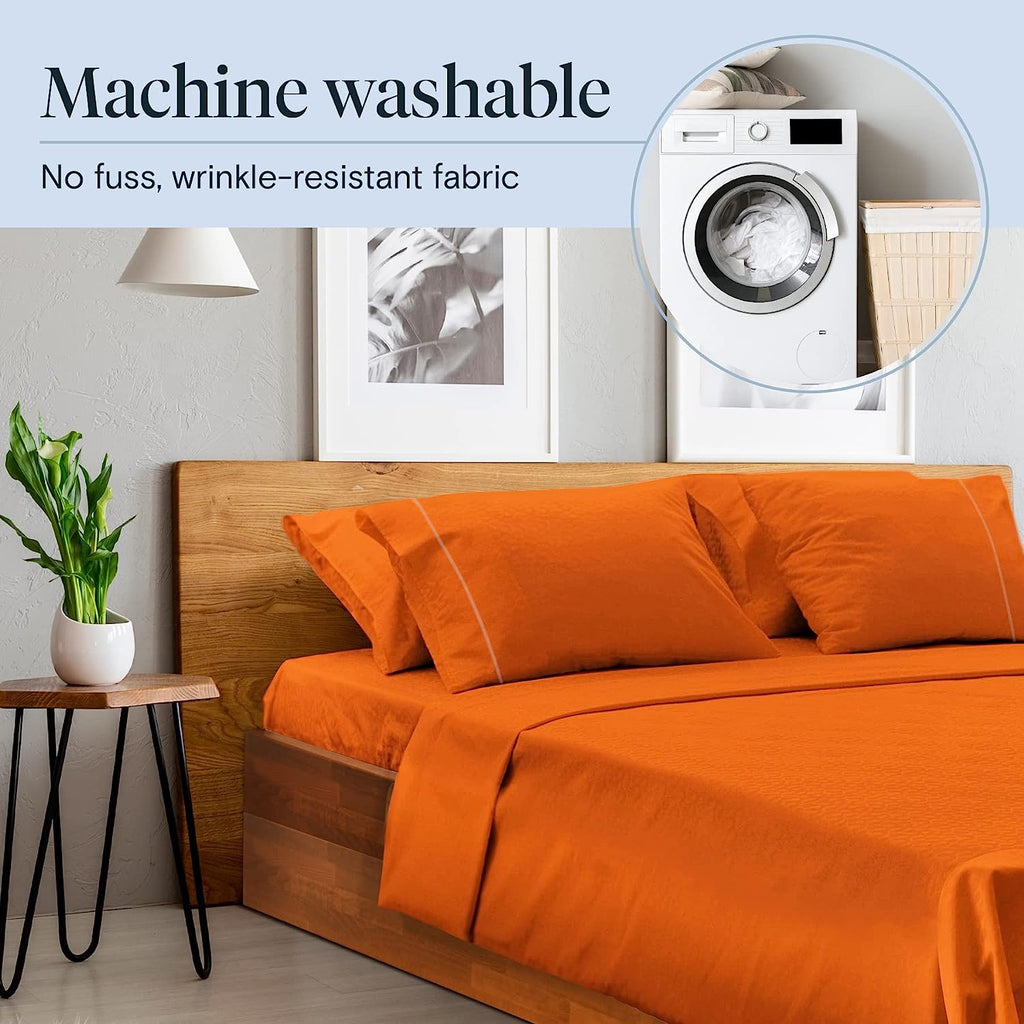 LuxClub 7 PC Split King Sheet Set Bamboo Sheets Deep Pockets 18" Eco Friendly Wrinkle Free Cooling Sheets Machine Washable Hotel Bedding Silky Soft - Autumn Orange Split King