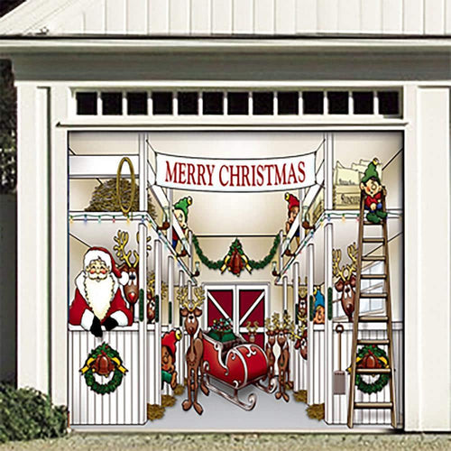 7 ft. x 8 ft. Santa's Reindeer Barn Holiday GaraDoor Decor Mural for Single Car Garage