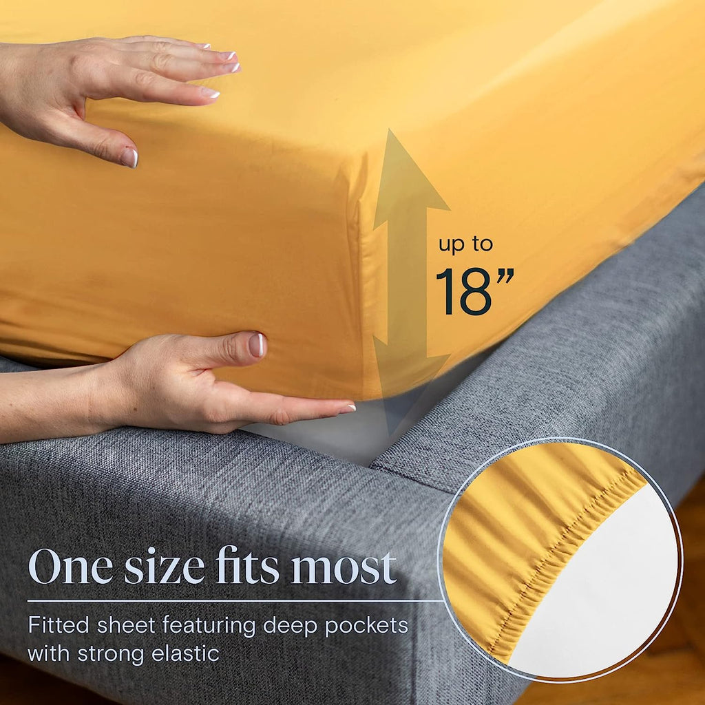 LuxClub 6 PC Queen Sheet Set Bamboo Sheets Deep Pockets 18" Eco Friendly Wrinkle Free Cooling Sheets Machine Washable Hotel Bedding Silky Soft - Medallion Gold Queen