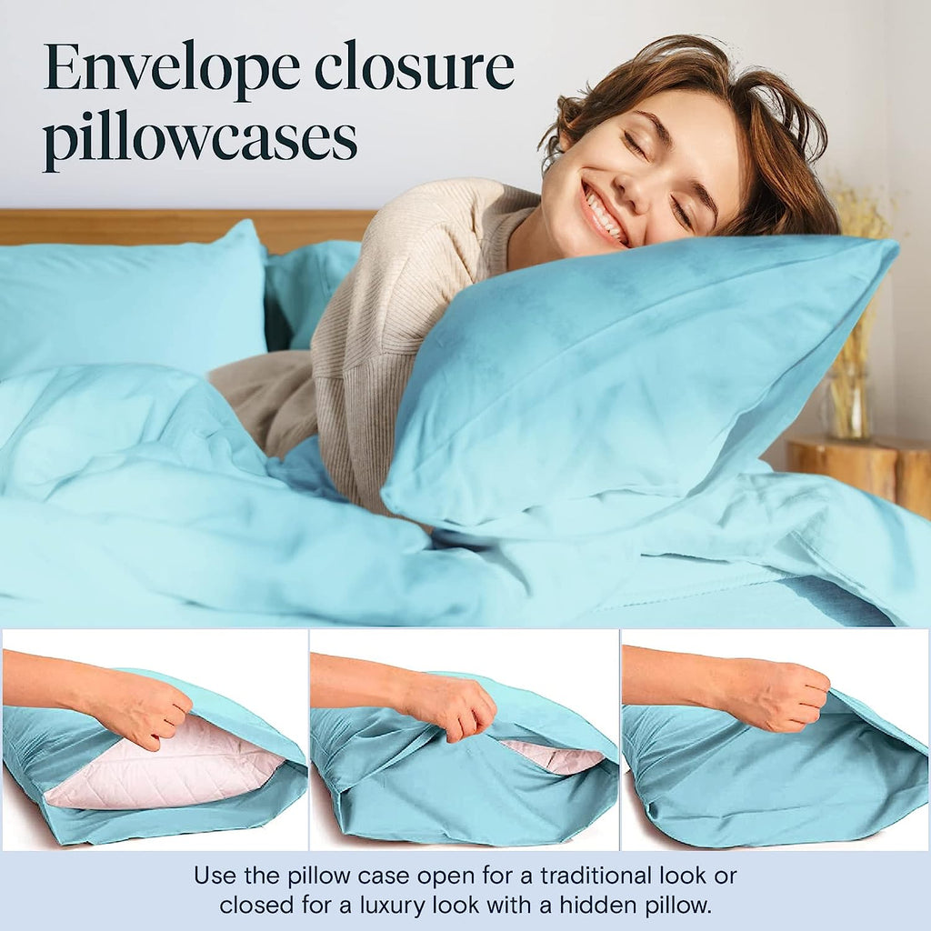 LuxClub 6 PC King Size Sheet Set Bamboo Sheets Deep Pockets 18" Eco Friendly Wrinkle Free Cooling Sheets Machine Washable Hotel Bedding Silky Soft - Aqua King