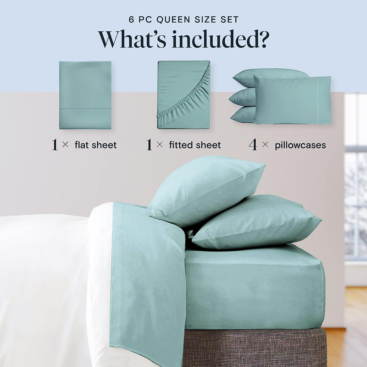 LuxClub 6 PC Full Size Sheet Set Bamboo Sheets Deep Pockets 18" Eco Friendly Wrinkle Free Cooling Sheets Machine Washable Hotel Bedding Silky Soft - Light Teal Full