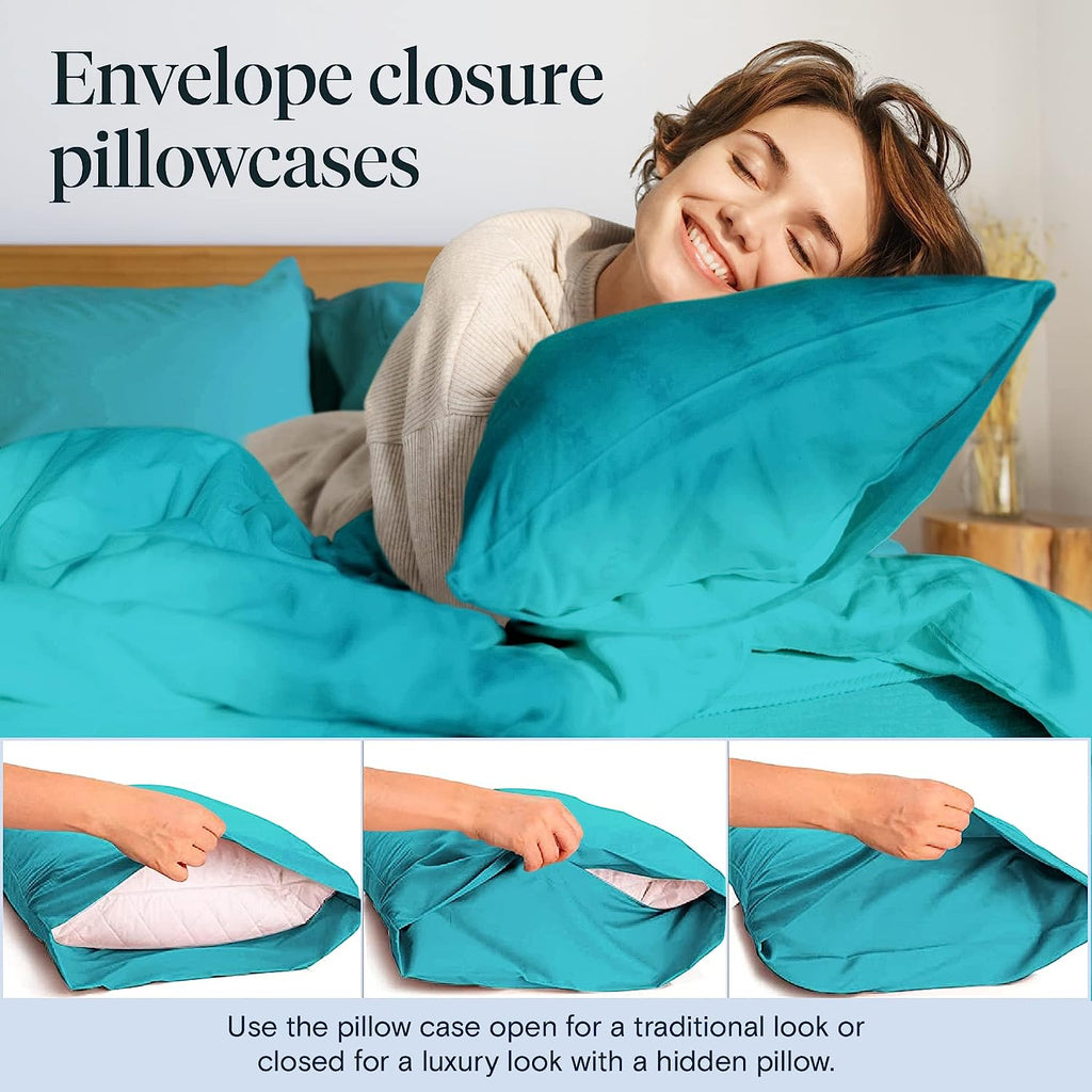 LuxClub 6 PC King Size Sheet Set Bamboo Sheets Deep Pockets 18" Eco Friendly Wrinkle Free Cooling Sheets Machine Washable Hotel Bedding Silky Soft - Teal King