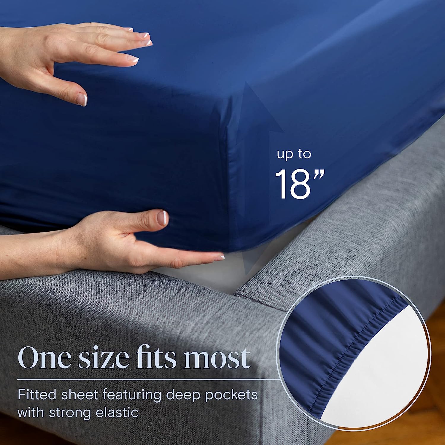 LuxClub 7 PC Split King Sheet Set Bamboo Sheets Deep Pockets 18" Eco Friendly Wrinkle Free Cooling Sheets Machine Washable Hotel Bedding Silky Soft - Navy Split King