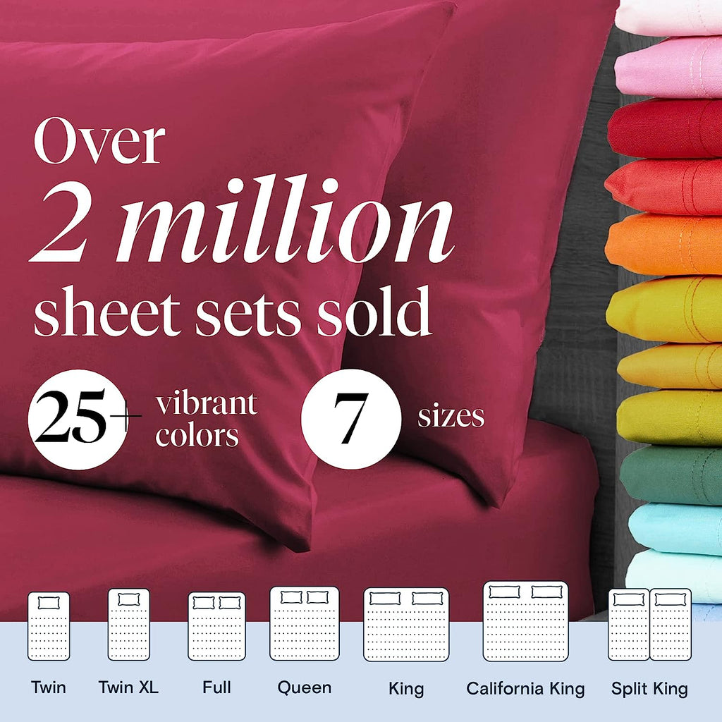 LuxClub 6 PC Full Size Sheet Set Bamboo Sheets Deep Pockets 18" Eco Friendly Wrinkle Free Cooling Sheets Machine Washable Hotel Bedding Silky Soft - Burgundy Full…