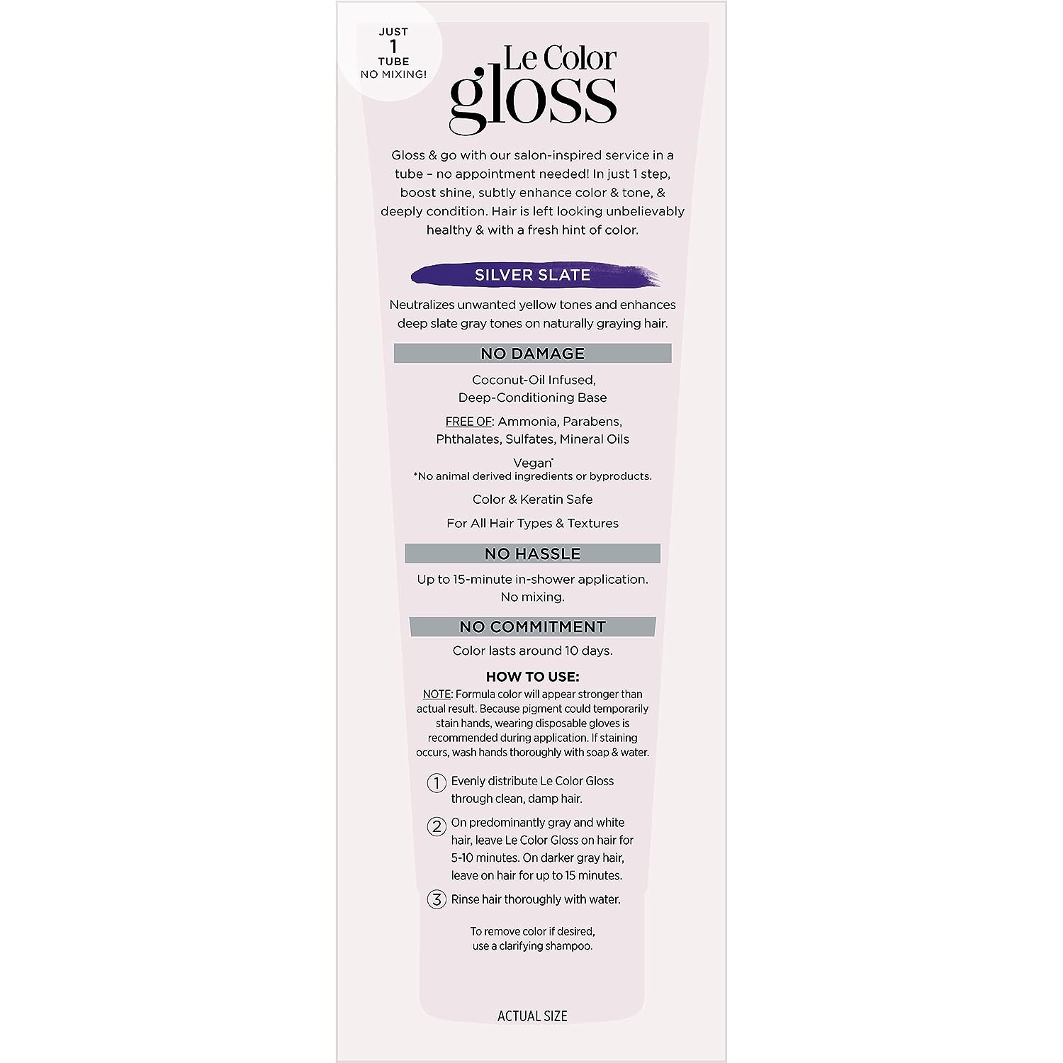 L’Oréal Paris Le Color Gloss One Step Toning Gloss, In-Shower Hair Toner with Deep Conditioning Treatment Formula for Gray Hair, Silver Slate, 1 Kit, 32.626 cubic_inches