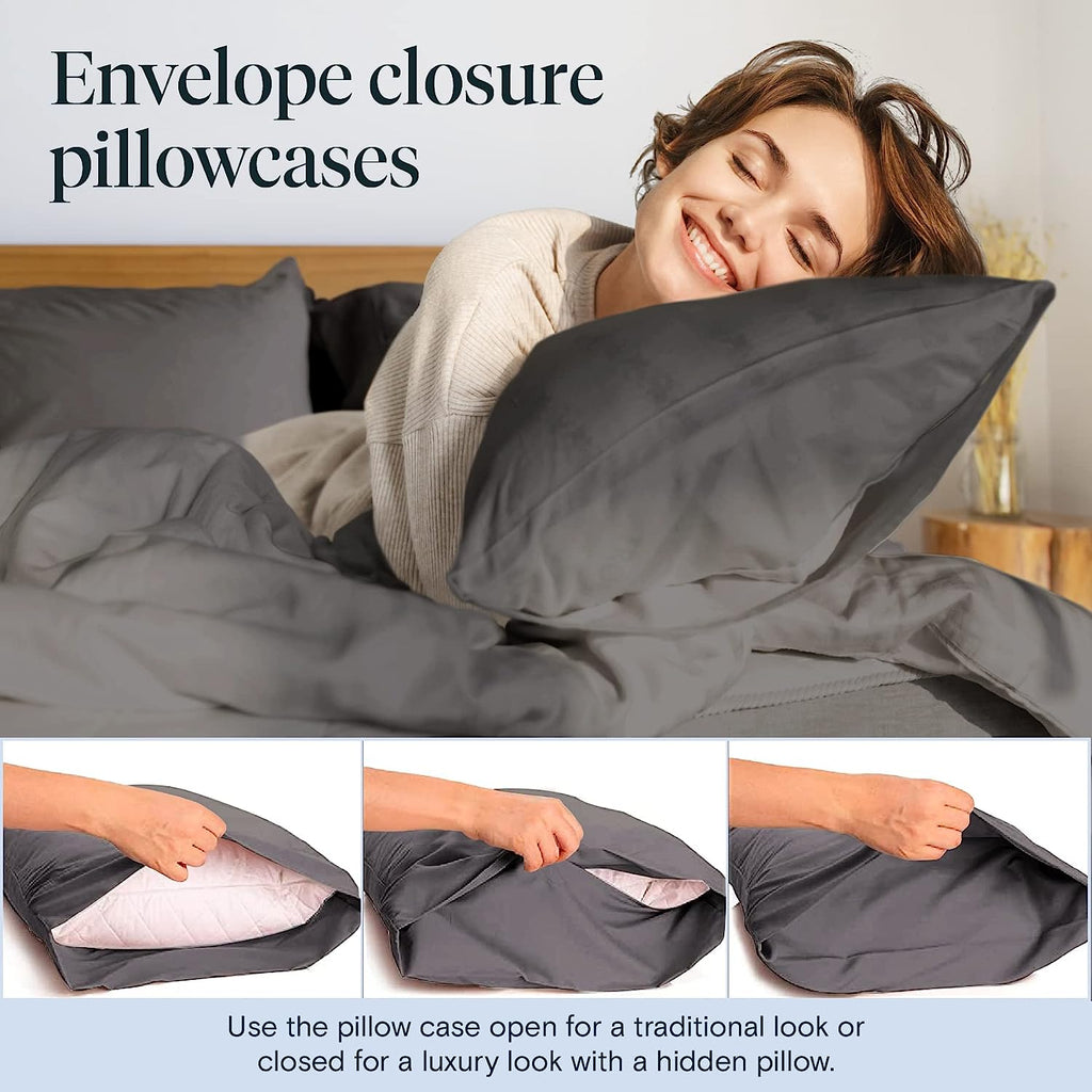 LuxClub 6 PC King Size Sheet Set Bamboo Sheets Deep Pockets 18" Eco Friendly Wrinkle Free Cooling Sheets Machine Washable Hotel Bedding Silky Soft - Grey King