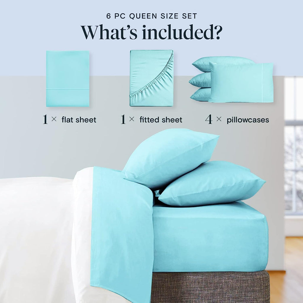LuxClub 6 PC King Size Sheet Set Bamboo Sheets Deep Pockets 18" Eco Friendly Wrinkle Free Cooling Sheets Machine Washable Hotel Bedding Silky Soft - Aqua King