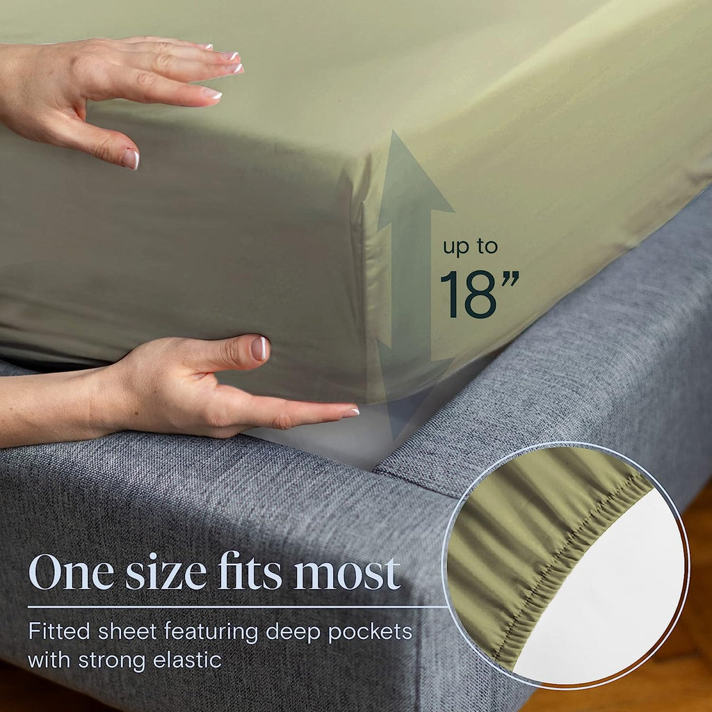 LuxClub 6 PC California King Size Sheet Set Bamboo Sheets Deep Pockets 18" Eco Friendly Wrinkle Free Cooling Sheets Machine Washable Hotel Bedding Silky Soft - Olive California King