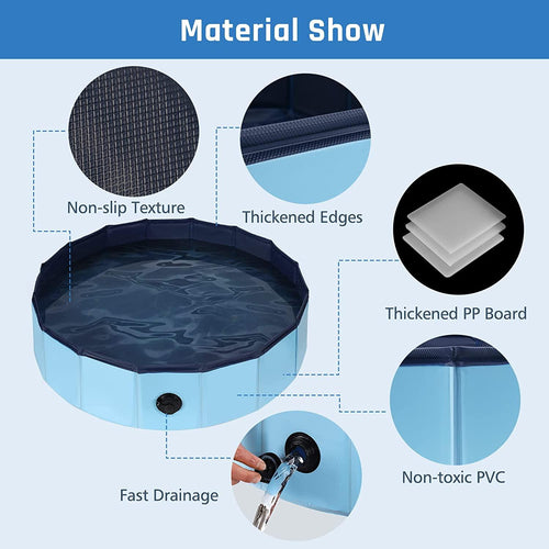 anoak foldable dog pool, plastic pool for dogs portable swimming pool for dogs, pet pool bathing tub for dogs cats with brush, storage bag, repair patch and glue