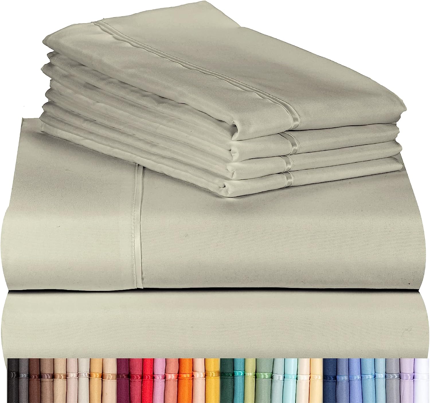 LuxClub 6 PC Queen Sheet Set Bamboo Sheets Deep Pockets 18" Eco Friendly Wrinkle Free Cooling Sheets Machine Washable Hotel Bedding Silky Soft - Light Taupe Queen