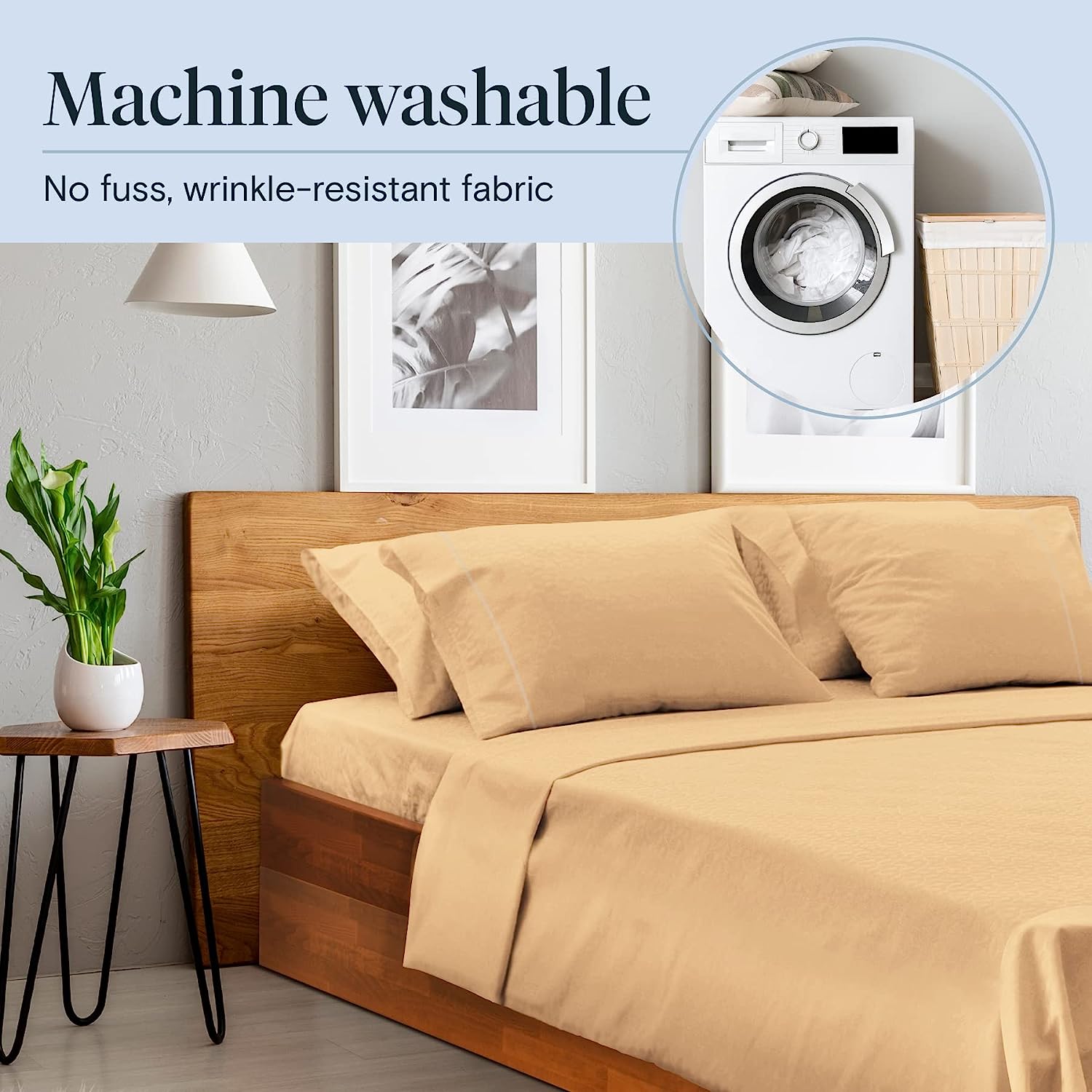 LuxClub 6 PC Full Size Sheet Set Bamboo Sheets Deep Pockets 18" Eco Friendly Wrinkle Free Cooling Sheets Machine Washable Hotel Bedding Silky Soft - Gold Full