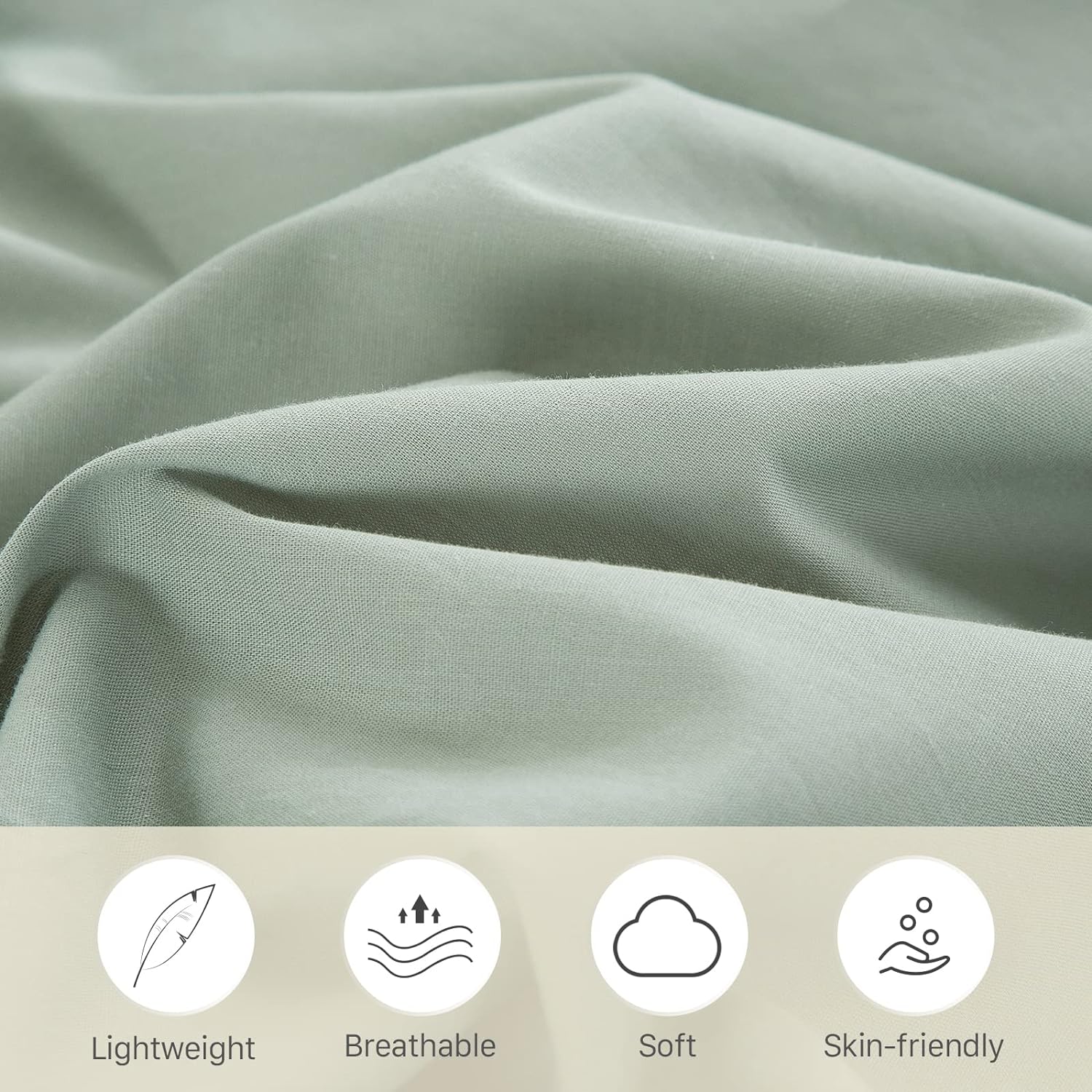 EMME Cotton Twin Duvet Cover Sage Green 2-Piece Soft Cotton Twin XL Comforter Cover Bedding Collection Solid Color Button Closure &amp; Corner Ties (Green, Twin/Twin XL)
