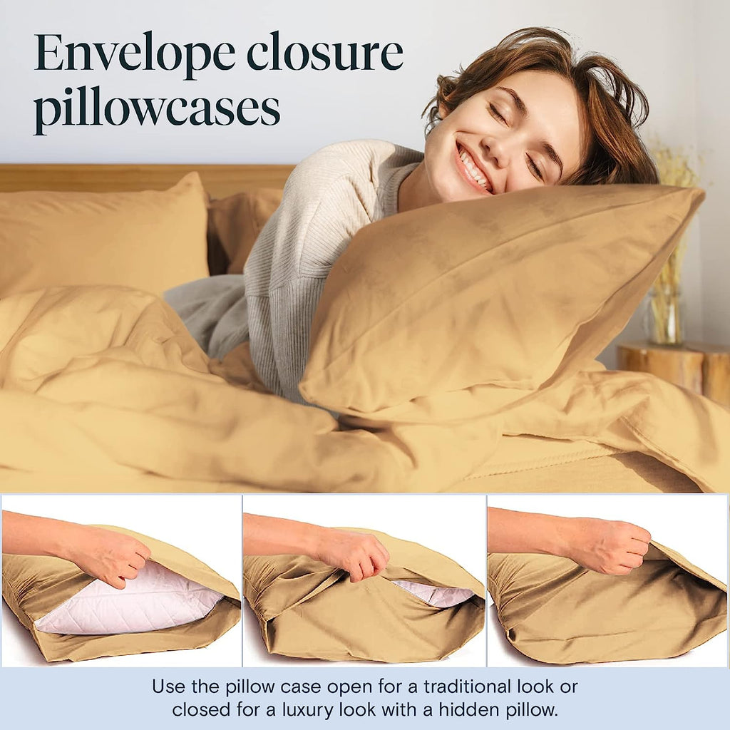 LuxClub 6 PC King Size Sheet Set Bamboo Sheets Deep Pockets 18" Eco Friendly Wrinkle Free Cooling Sheets Machine Washable Hotel Bedding Silky Soft - Gold King