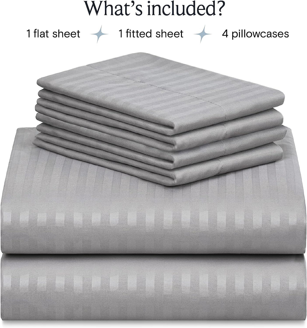 LuxClub King Size Striped Sheets Set, 6 PC Striped Bed Sheets, Deep Pockets 18" Eco Friendly Wrinkle Free Cooling Sheets Machine Washable Hotel Bedding Silky Soft (King, Striped Light Grey)