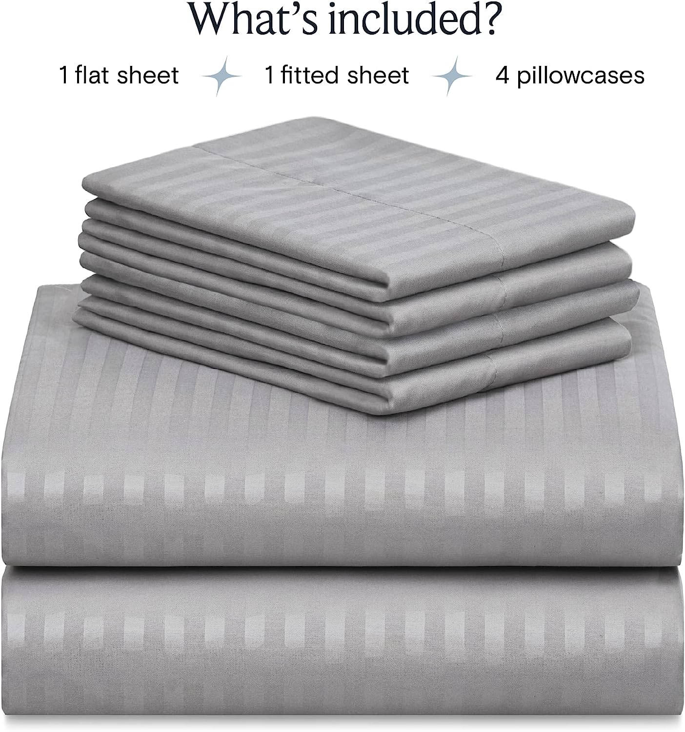 LuxClub Queen Size Striped Sheets Set, 6 PC Striped Bed Sheets, Deep Pockets 18" Eco Friendly Wrinkle Free Cooling Sheets Machine Washable Hotel Bedding Silky Soft (Queen, Striped Light Grey)