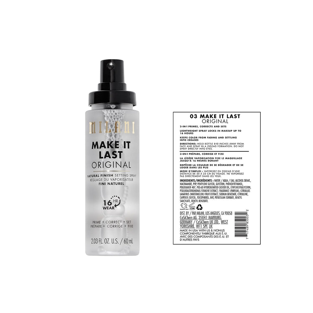 Milani Make It Last 3-in-1 Setting Spray and Primer- Prime + Correct + Set - Makeup Finishing Spray and Primer - Long Lasting Makeup Primer and Spray - 2 Pack