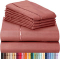 LuxClub 7 PC Split King Sheet Set Bamboo Sheets Deep Pockets 18" Eco Friendly Wrinkle Free Cooling Sheets Machine Washable Hotel Bedding Silky Soft - Salmon Pink Split King
