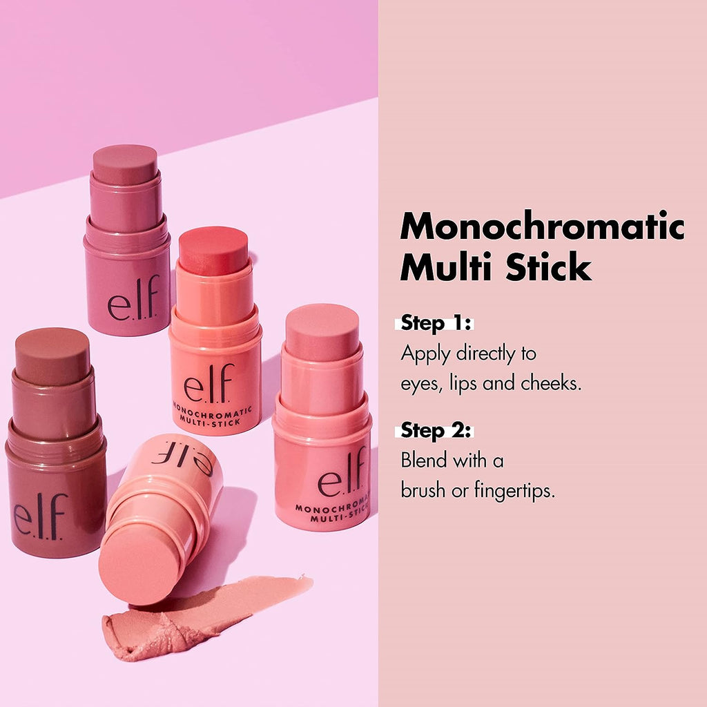 e.l.f. Monochromatic Multi Stick, Luxuriously Creamy &amp; Blendable Color, For Eyes, Lips &amp; Cheeks, Dazzling Peony, 0.17 oz (5 g)