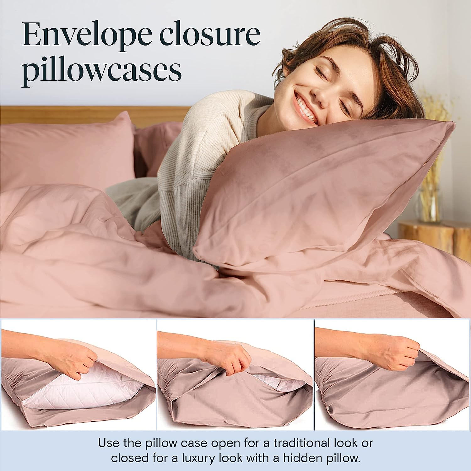 LuxClub 7 PC Split King Sheet Set Bamboo Sheets Deep Pockets 18" Eco Friendly Wrinkle Free Cooling Sheets Machine Washable Hotel Bedding Silky Soft - Pearl Pink Split King