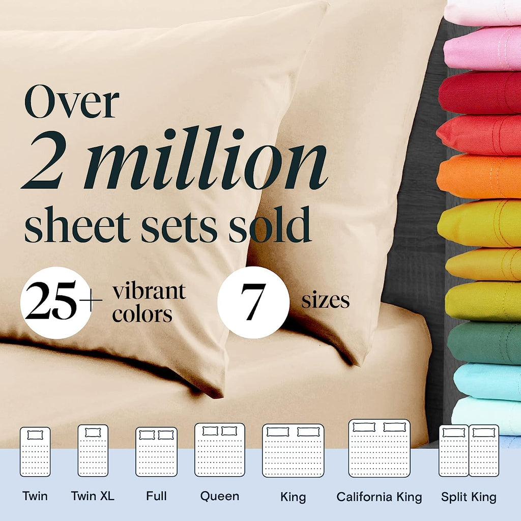 LuxClub Twin XL Sheets Set - Soft Kids Twin Bed Sheets for Boys and Girls, 4 PC Deep Pockets 18" Eco Friendly Wrinkle Free Fitted Sheets Machine Washable Hotel Bedding Silky Soft- Cream Twin XL