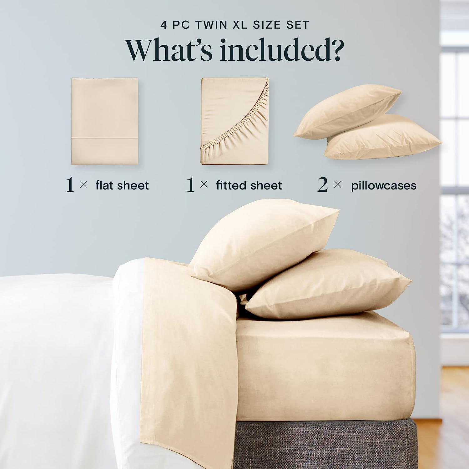 LuxClub Twin XL Sheets Set - Soft Kids Twin Bed Sheets for Boys and Girls, 4 PC Deep Pockets 18" Eco Friendly Wrinkle Free Fitted Sheets Machine Washable Hotel Bedding Silky Soft- Cream Twin XL