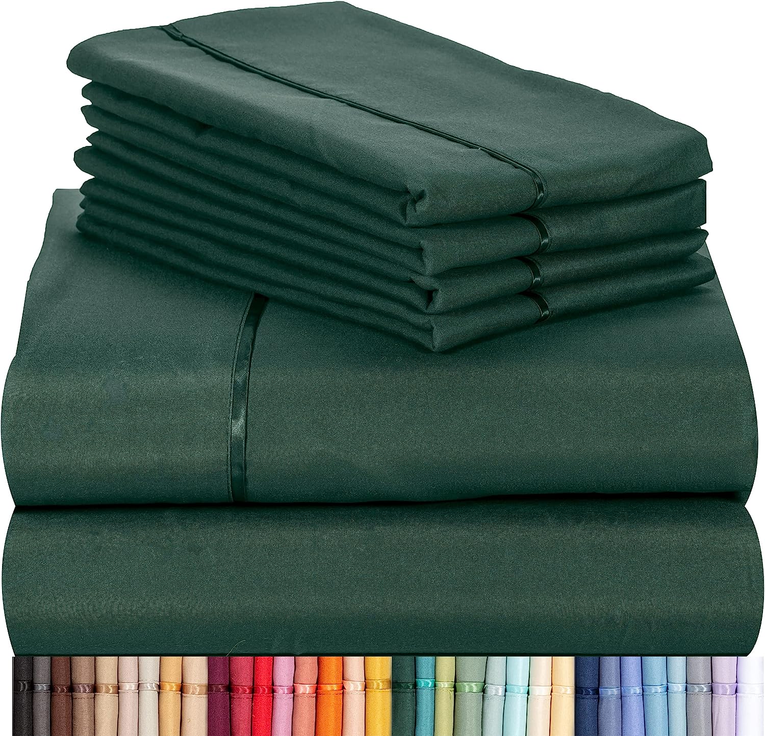 LuxClub 7 PC Split King Sheet Set Bamboo Sheets Deep Pockets 18" Eco Friendly Wrinkle Free Cooling Sheets Machine Washable Hotel Bedding Silky Soft - Emerald Split King
